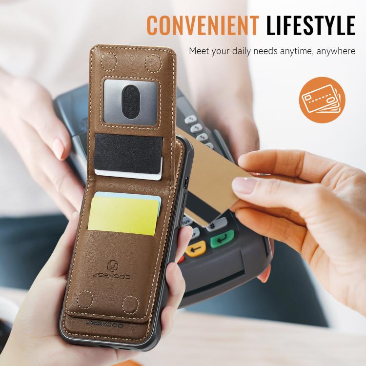 For iPhone 12 / 12 Pro JEEHOOD J06 British Style RFID MagSafe Card Bag PU Phone Case(Brown) - iPhone 12 / 12 Pro Cases by JEEHOOD | Online Shopping UK | buy2fix