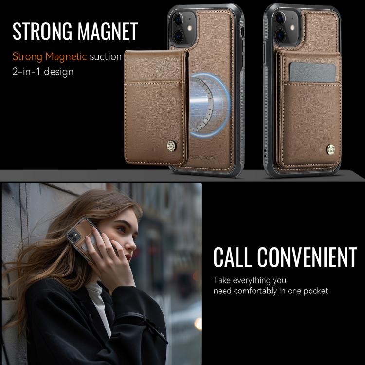 For iPhone 12 / 12 Pro JEEHOOD J06 British Style RFID MagSafe Card Bag PU Phone Case(Brown) - iPhone 12 / 12 Pro Cases by JEEHOOD | Online Shopping UK | buy2fix