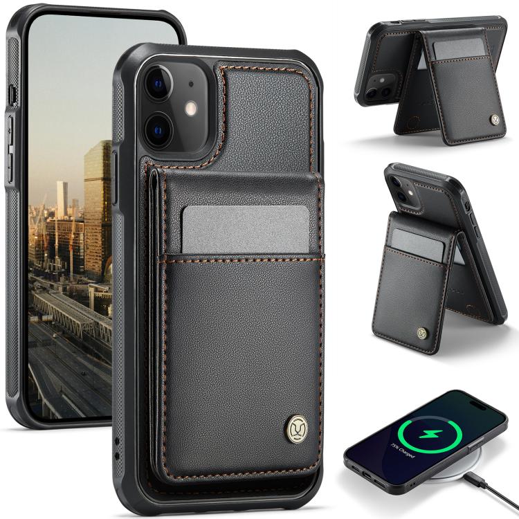 For iPhone 12 / 12 Pro JEEHOOD J06 British Style RFID MagSafe Card Bag PU Phone Case(Black) - iPhone 12 / 12 Pro Cases by JEEHOOD | Online Shopping UK | buy2fix