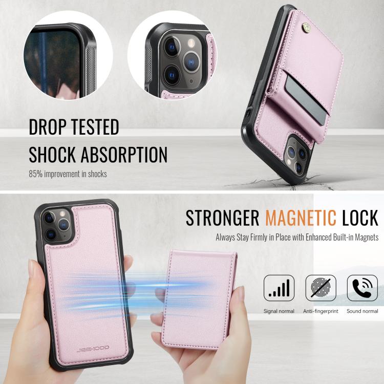 For iPhone 11 Pro JEEHOOD J06 British Style RFID MagSafe Card Bag PU Phone Case(Pink) - iPhone 11 Pro Cases by JEEHOOD | Online Shopping UK | buy2fix