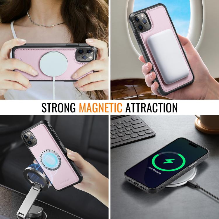 For iPhone 11 Pro JEEHOOD J06 British Style RFID MagSafe Card Bag PU Phone Case(Pink) - iPhone 11 Pro Cases by JEEHOOD | Online Shopping UK | buy2fix