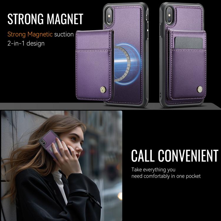 For iPhone X / XS JEEHOOD J06 British Style RFID MagSafe Card Bag PU Phone Case(Purple) - More iPhone Cases by JEEHOOD | Online Shopping UK | buy2fix
