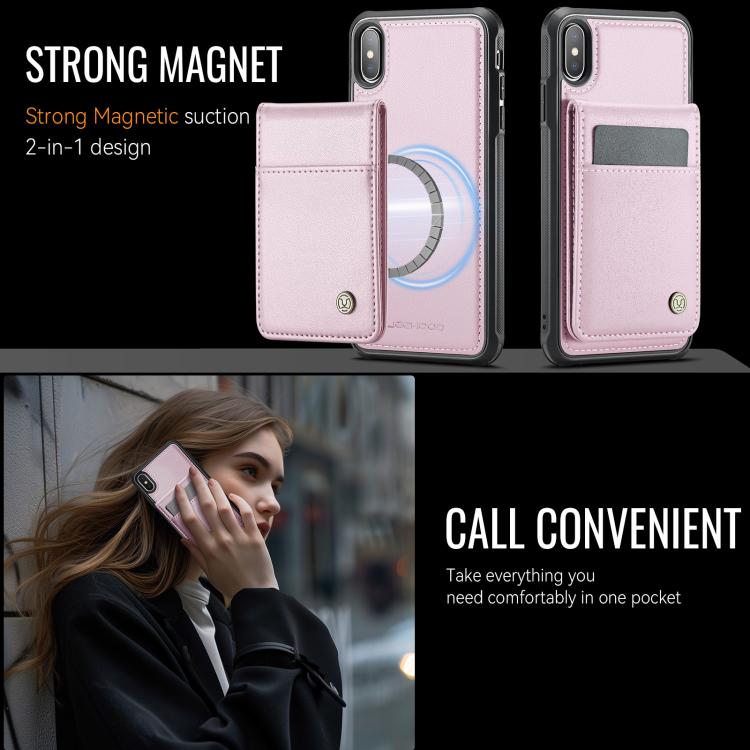 For iPhone X / XS JEEHOOD J06 British Style RFID MagSafe Card Bag PU Phone Case(Pink) - More iPhone Cases by JEEHOOD | Online Shopping UK | buy2fix