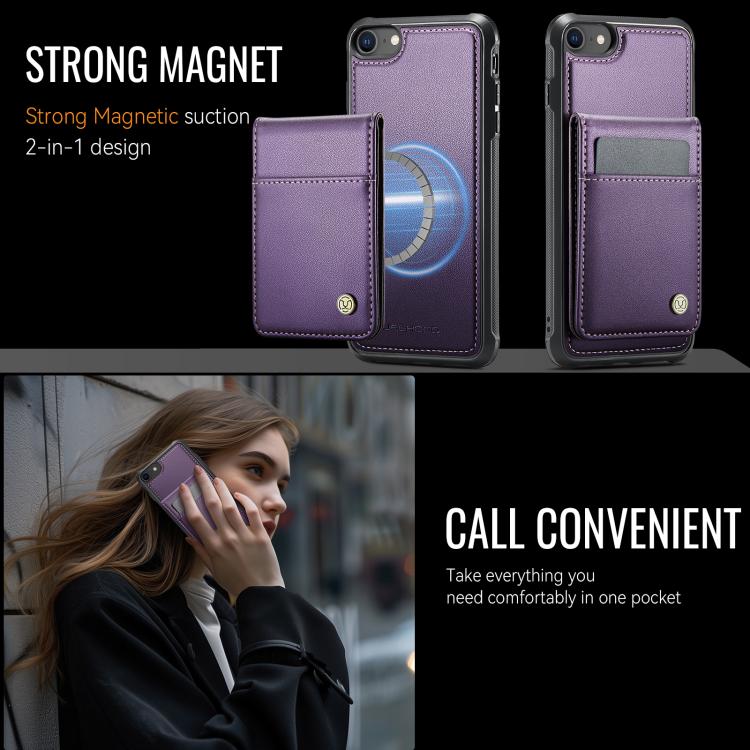 For iPhone SE 2022 / SE 2020 / 8 JEEHOOD J06 British Style RFID MagSafe Card Bag PU Phone Case(Purple) - iPhone SE 2022 / 2020 / 8 / 7 Cases by JEEHOOD | Online Shopping UK | buy2fix