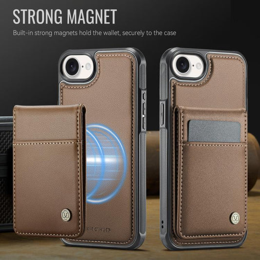 For iPhone 16e JEEHOOD J06 British Style RFID MagSafe Card Bag PU Phone Case(Brown) - iPhone 16e Cases by JEEHOOD | Online Shopping UK | buy2fix