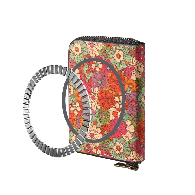 Denior V16 Flower MagSafe RFID Zipper Wallet Card Bag Case(Red) - Adhesive Card Holders by Denior | Online Shopping UK | buy2fix