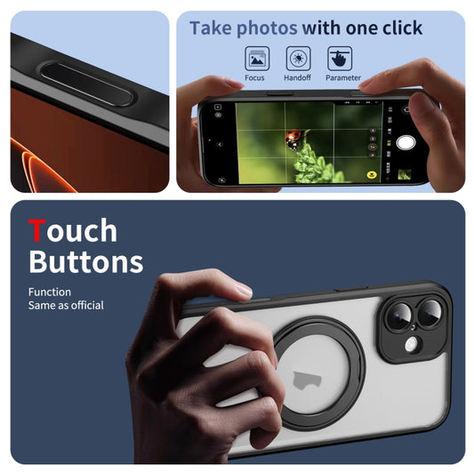 For iPhone 16 Translucent Frosted MagSafe Rotating Holder Phone Case with AI Button(Black) - iPhone 16 Cases by buy2fix | Online Shopping UK | buy2fix