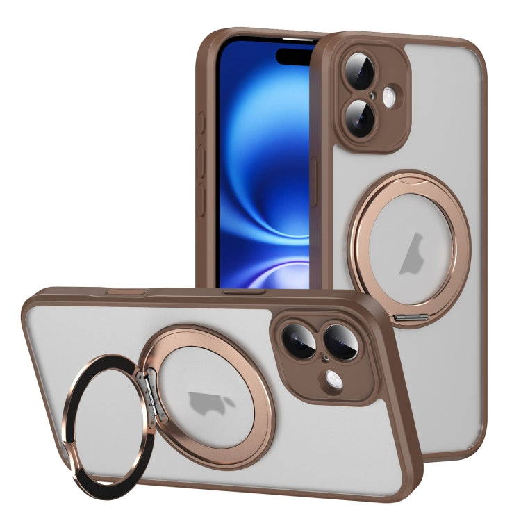 For iPhone 16 Translucent Frosted MagSafe Rotating Holder Phone Case with AI Button(Gold) - iPhone 16 Cases by buy2fix | Online Shopping UK | buy2fix