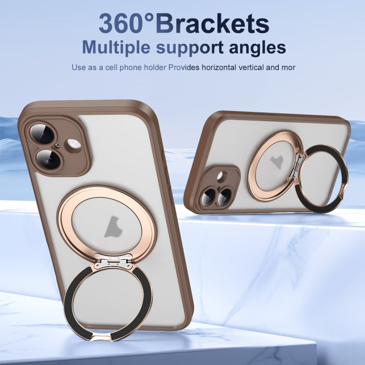 For iPhone 16 Translucent Frosted MagSafe Rotating Holder Phone Case with AI Button(Gold) - iPhone 16 Cases by buy2fix | Online Shopping UK | buy2fix