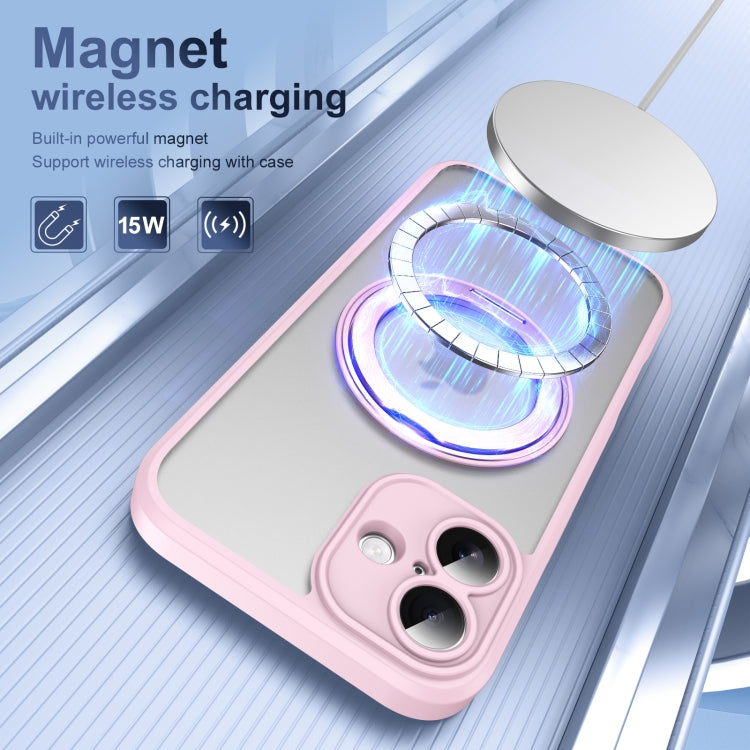 For iPhone 16 Translucent Frosted MagSafe Rotating Holder Phone Case with AI Button(Pink) - iPhone 16 Cases by buy2fix | Online Shopping UK | buy2fix