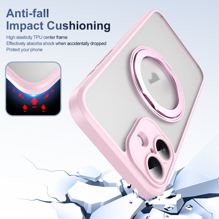 For iPhone 16 Translucent Frosted MagSafe Rotating Holder Phone Case with AI Button(Pink) - iPhone 16 Cases by buy2fix | Online Shopping UK | buy2fix