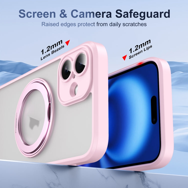 For iPhone 16 Translucent Frosted MagSafe Rotating Holder Phone Case with AI Button(Pink) - iPhone 16 Cases by buy2fix | Online Shopping UK | buy2fix