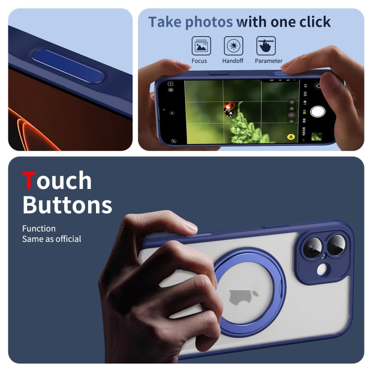 For iPhone 16 Translucent Frosted MagSafe Rotating Holder Phone Case with AI Button(Blue) - iPhone 16 Cases by buy2fix | Online Shopping UK | buy2fix