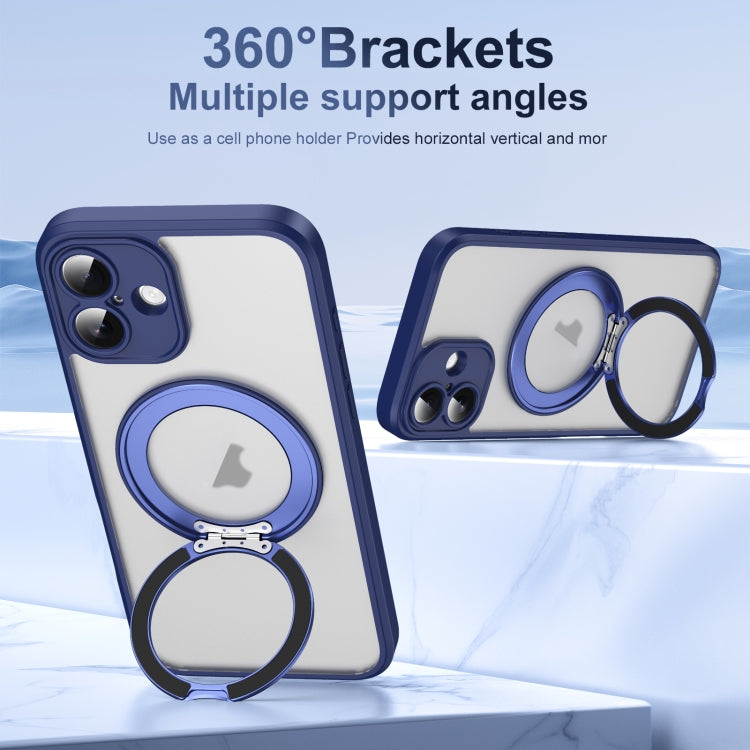 For iPhone 16 Translucent Frosted MagSafe Rotating Holder Phone Case with AI Button(Blue) - iPhone 16 Cases by buy2fix | Online Shopping UK | buy2fix