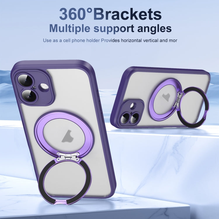For iPhone 16 Translucent Frosted MagSafe Rotating Holder Phone Case with AI Button(Purple) - iPhone 16 Cases by buy2fix | Online Shopping UK | buy2fix