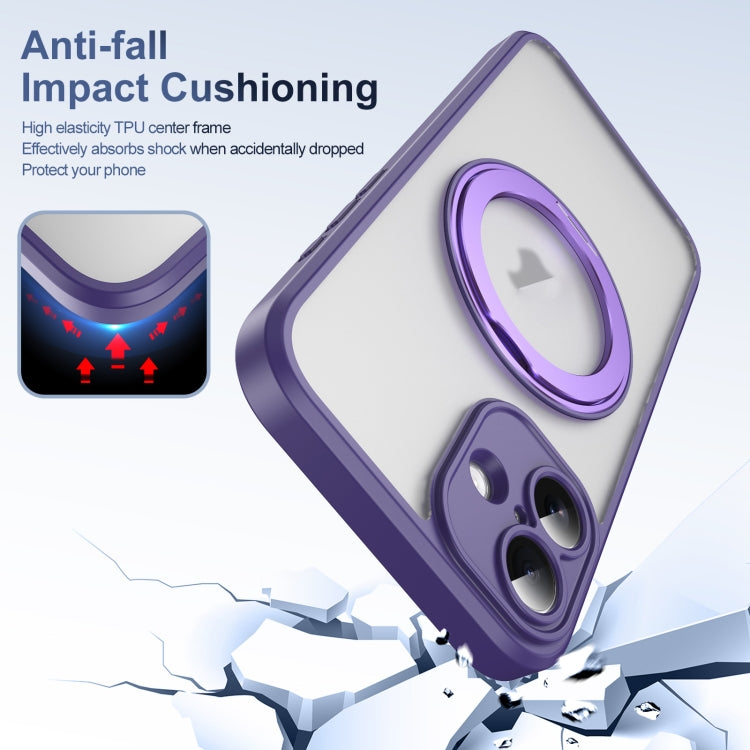 For iPhone 16 Translucent Frosted MagSafe Rotating Holder Phone Case with AI Button(Purple) - iPhone 16 Cases by buy2fix | Online Shopping UK | buy2fix