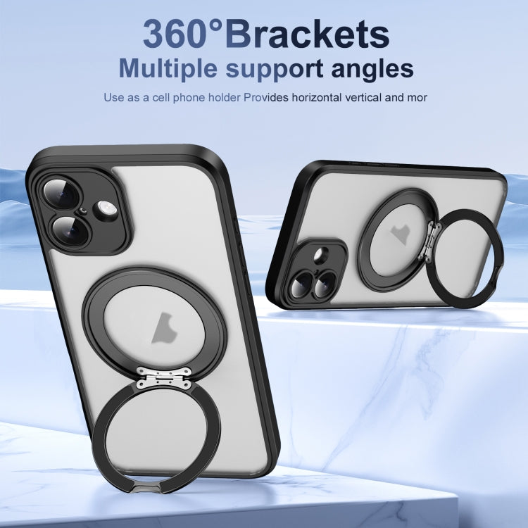 For iPhone 16 Plus Translucent Frosted MagSafe Rotating Holder Phone Case with AI Button(Black) - iPhone 16 Plus Cases by buy2fix | Online Shopping UK | buy2fix