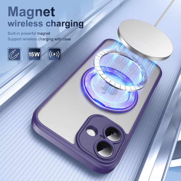 For iPhone 16 Plus Translucent Frosted MagSafe Rotating Holder Phone Case with AI Button(Purple) - iPhone 16 Plus Cases by buy2fix | Online Shopping UK | buy2fix