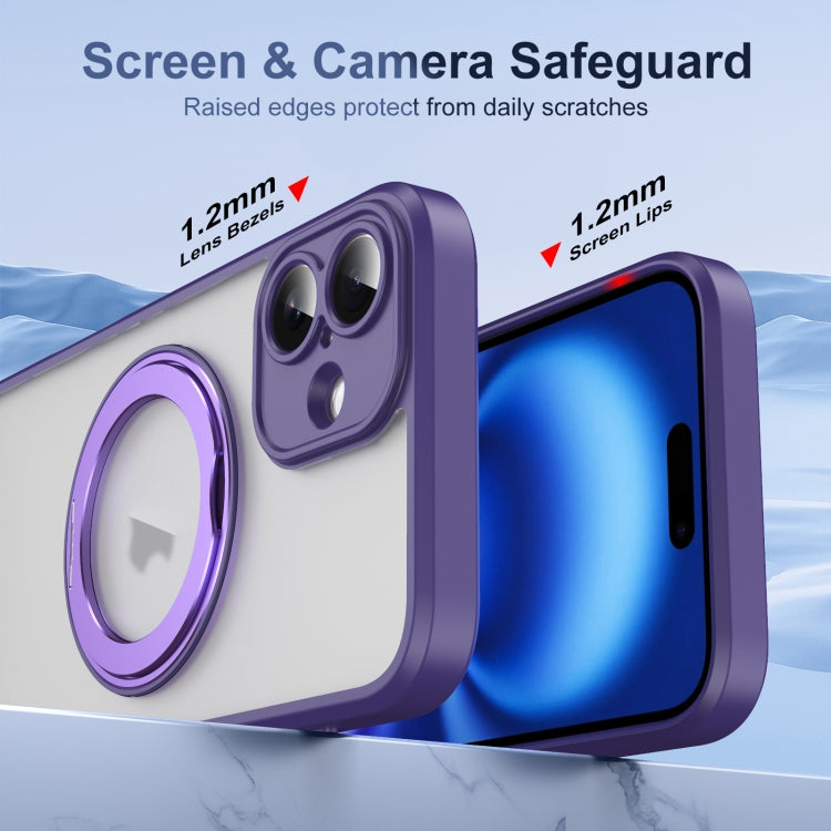 For iPhone 16 Plus Translucent Frosted MagSafe Rotating Holder Phone Case with AI Button(Purple) - iPhone 16 Plus Cases by buy2fix | Online Shopping UK | buy2fix