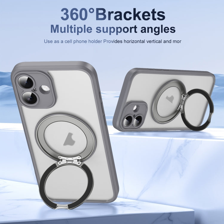 For iPhone 16 Plus Translucent Frosted MagSafe Rotating Holder Phone Case with AI Button(Grey) - iPhone 16 Plus Cases by buy2fix | Online Shopping UK | buy2fix