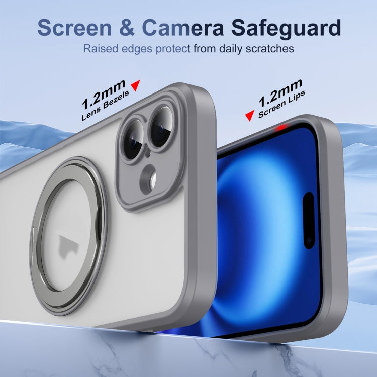 For iPhone 16 Plus Translucent Frosted MagSafe Rotating Holder Phone Case with AI Button(Grey) - iPhone 16 Plus Cases by buy2fix | Online Shopping UK | buy2fix