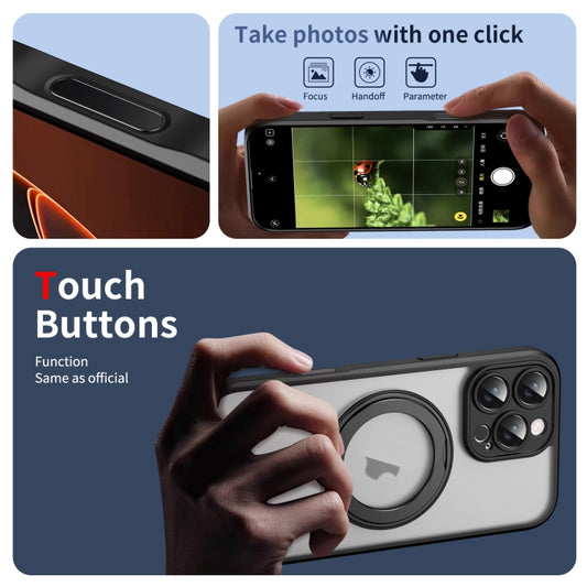 For iPhone 16 Pro Translucent Frosted MagSafe Rotating Holder Phone Case with AI Button(Black) - iPhone 16 Pro Cases by buy2fix | Online Shopping UK | buy2fix