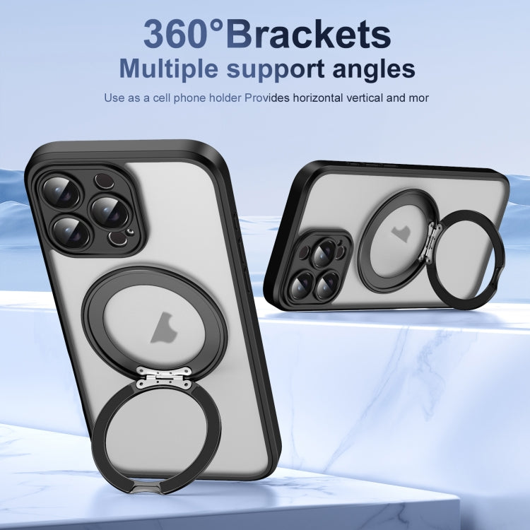 For iPhone 16 Pro Translucent Frosted MagSafe Rotating Holder Phone Case with AI Button(Black) - iPhone 16 Pro Cases by buy2fix | Online Shopping UK | buy2fix