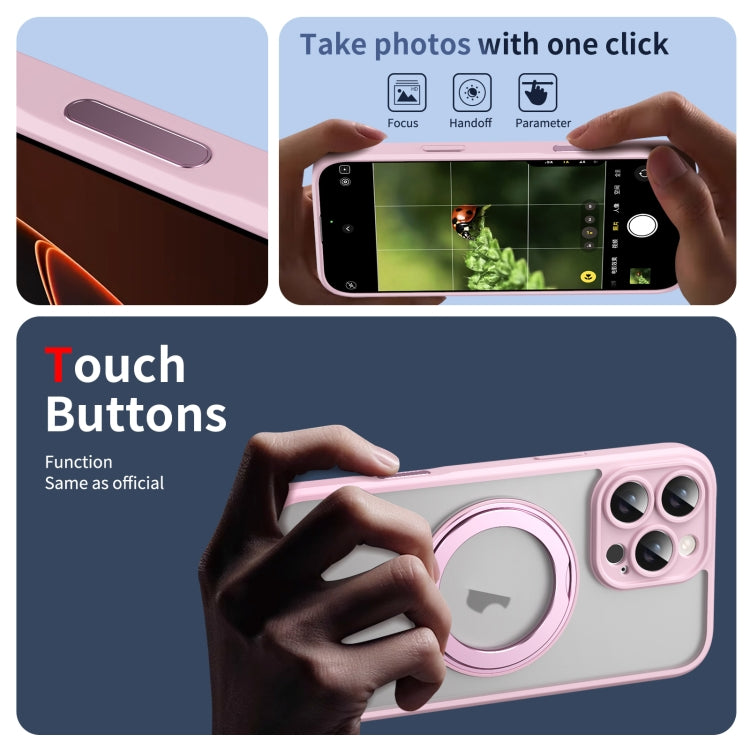 For iPhone 16 Pro Translucent Frosted MagSafe Rotating Holder Phone Case with AI Button(Pink) - iPhone 16 Pro Cases by buy2fix | Online Shopping UK | buy2fix
