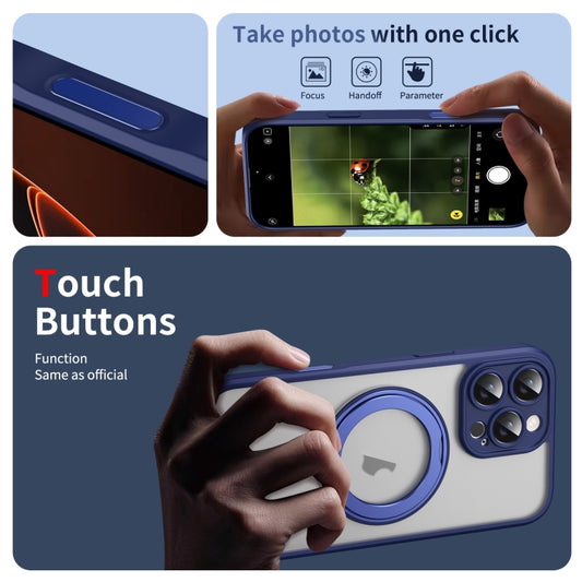 For iPhone 16 Pro Translucent Frosted MagSafe Rotating Holder Phone Case with AI Button(Blue) - iPhone 16 Pro Cases by buy2fix | Online Shopping UK | buy2fix