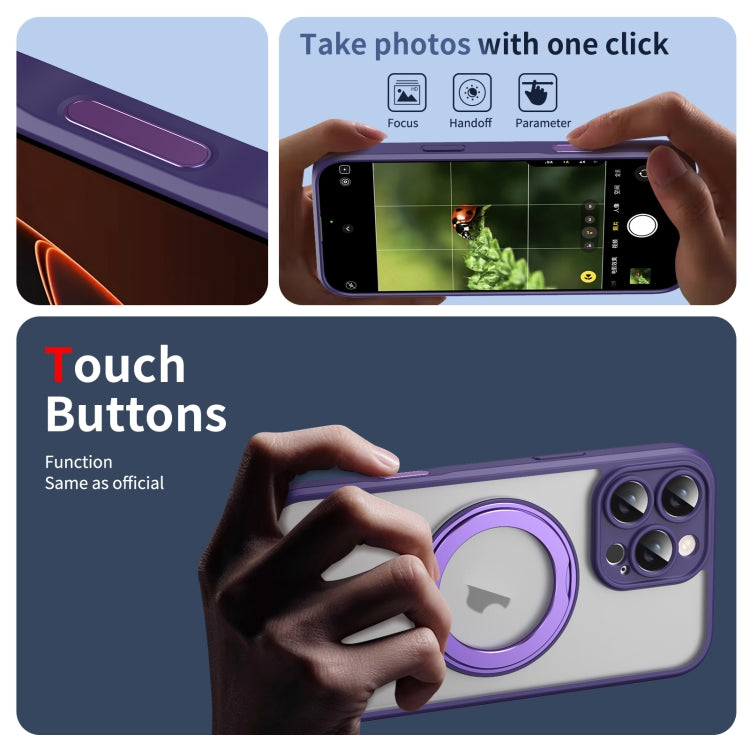 For iPhone 16 Pro Translucent Frosted MagSafe Rotating Holder Phone Case with AI Button(Purple) - iPhone 16 Pro Cases by buy2fix | Online Shopping UK | buy2fix