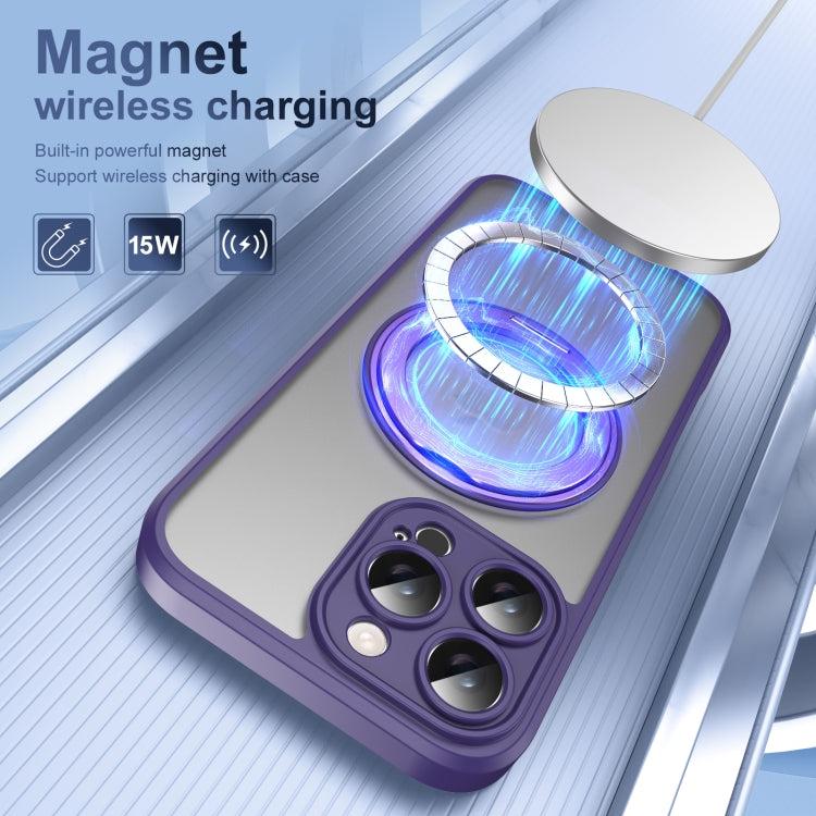 For iPhone 16 Pro Translucent Frosted MagSafe Rotating Holder Phone Case with AI Button(Purple) - iPhone 16 Pro Cases by buy2fix | Online Shopping UK | buy2fix