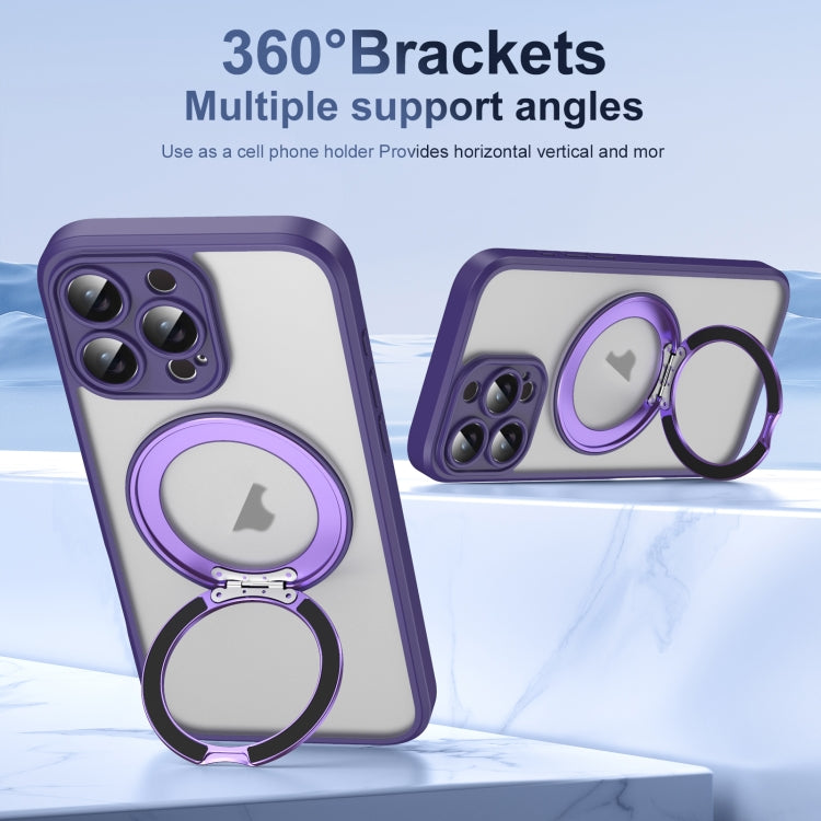 For iPhone 16 Pro Translucent Frosted MagSafe Rotating Holder Phone Case with AI Button(Purple) - iPhone 16 Pro Cases by buy2fix | Online Shopping UK | buy2fix