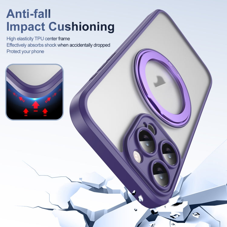 For iPhone 16 Pro Translucent Frosted MagSafe Rotating Holder Phone Case with AI Button(Purple) - iPhone 16 Pro Cases by buy2fix | Online Shopping UK | buy2fix