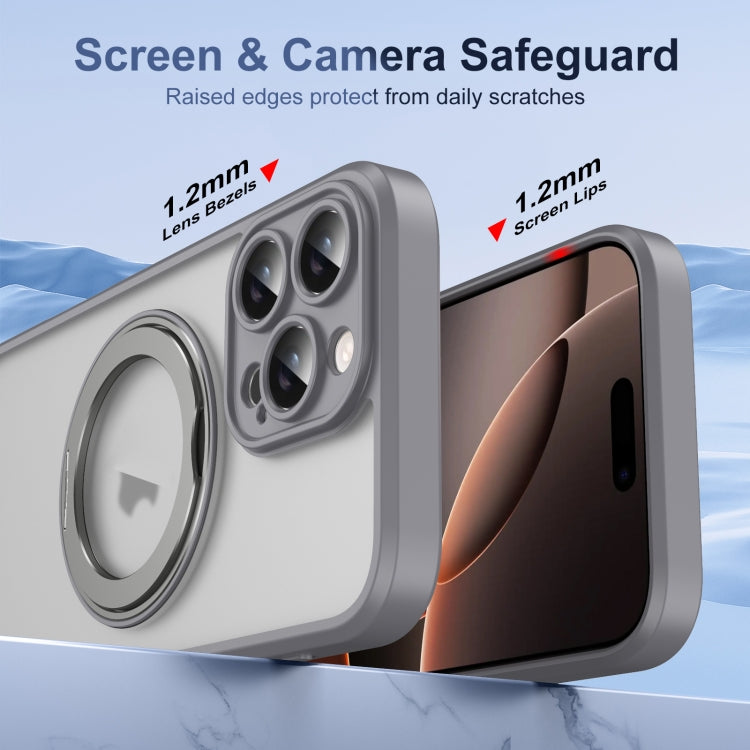For iPhone 16 Pro Translucent Frosted MagSafe Rotating Holder Phone Case with AI Button(Grey) - iPhone 16 Pro Cases by buy2fix | Online Shopping UK | buy2fix