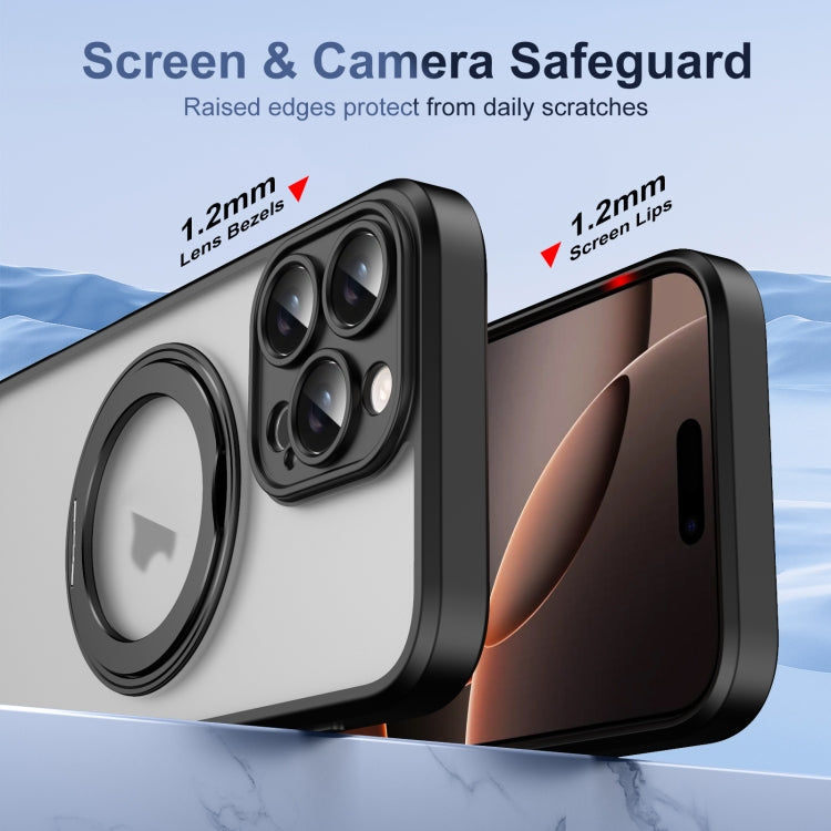 For iPhone 16 Pro Max Translucent Frosted MagSafe Rotating Holder Phone Case with AI Button(Black) - iPhone 16 Pro Cases by buy2fix | Online Shopping UK | buy2fix