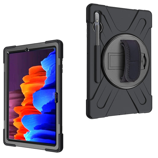 For Samsung Galaxy Tab S8+ / Tab S8 Plus / Tab S7 FE / Tab S7+ Shockproof Colorful Silicone + PC Protective Case with Holder & Shoulder Strap & Hand Strap(Black) by buy2fix
