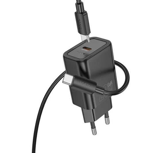 hoco N60 PD20W Type-C Charger Set with 1m Type-C to Type-C Cable, Specification:EU Plug(Black) - USB Charger by hoco | Online Shopping UK | buy2fix