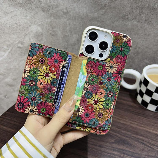 For iPhone 15 Pro Denior D24 Paint MagSafe Card Slot Phone Case(Green Sunflower) - iPhone 15 Pro Cases by Denior | Online Shopping UK | buy2fix