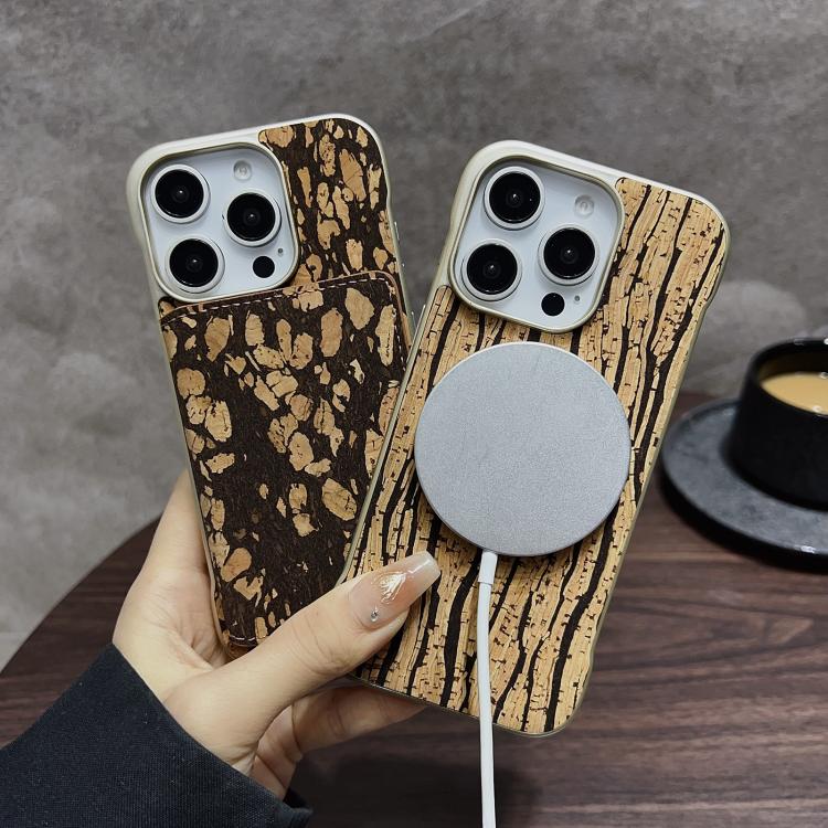 For iPhone 16 Pro Max Denior D24 Paint MagSafe Card Slot Phone Case(Yellow Wood Grain) by Denior