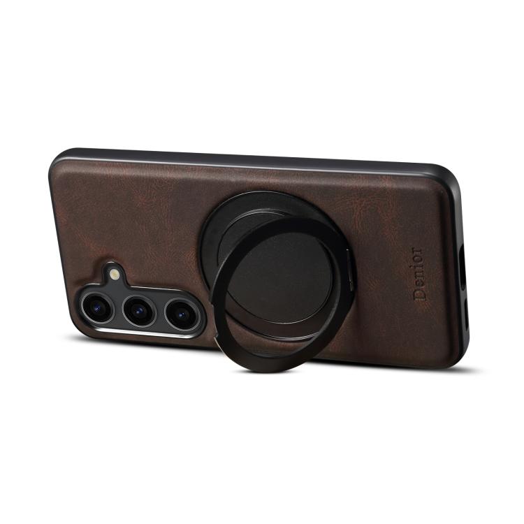For Samsung Galaxy S25+ 5G Denior A14 Skin Feel Rotating Holder MagSafe Phone Case(Brown) - Galaxy S25+ 5G Cases by Denior | Online Shopping UK | buy2fix