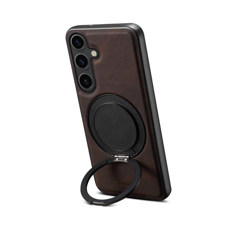 For Samsung Galaxy S25+ 5G Denior A14 Skin Feel Rotating Holder MagSafe Phone Case(Brown) - Galaxy S25+ 5G Cases by Denior | Online Shopping UK | buy2fix