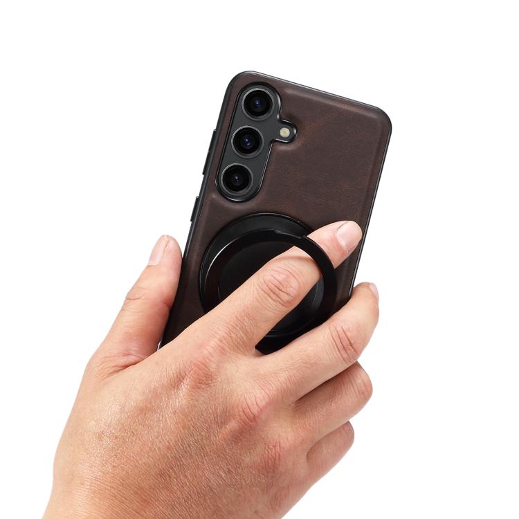 For Samsung Galaxy S25+ 5G Denior A14 Skin Feel Rotating Holder MagSafe Phone Case(Brown) - Galaxy S25+ 5G Cases by Denior | Online Shopping UK | buy2fix