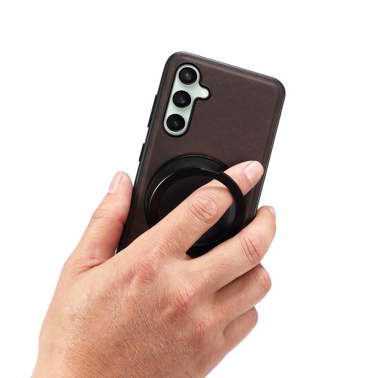 For Samsung Galaxy S24 FE 5G Denior A14 Skin Feel Rotating Holder MagSafe Phone Case(Brown) - Galaxy S24 FE 5G Cases by Denior | Online Shopping UK | buy2fix