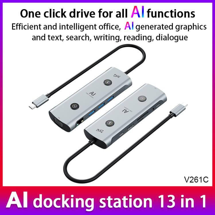 YCE V261 13 in 1 USB-C / Type-C HUB Adapter AI Docking Station(Grey) - USB HUB by buy2fix | Online Shopping UK | buy2fix