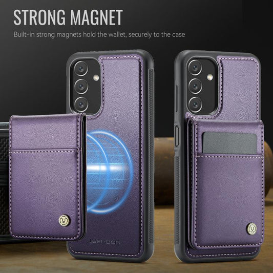 For Samsung Galaxy A13 4G JEEHOOD J06 British Style RFID MagSafe Card Bag PU Phone Case(Purple) - Galaxy Phone Cases by JEEHOOD | Online Shopping UK | buy2fix