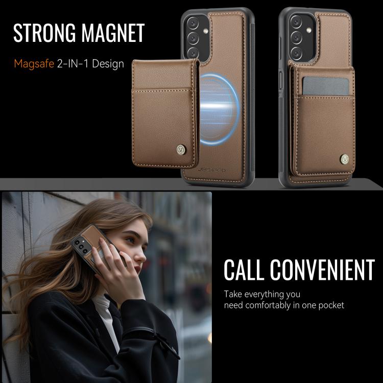 For Samsung Galaxy A13 4G JEEHOOD J06 British Style RFID MagSafe Card Bag PU Phone Case(Brown) - Galaxy Phone Cases by JEEHOOD | Online Shopping UK | buy2fix