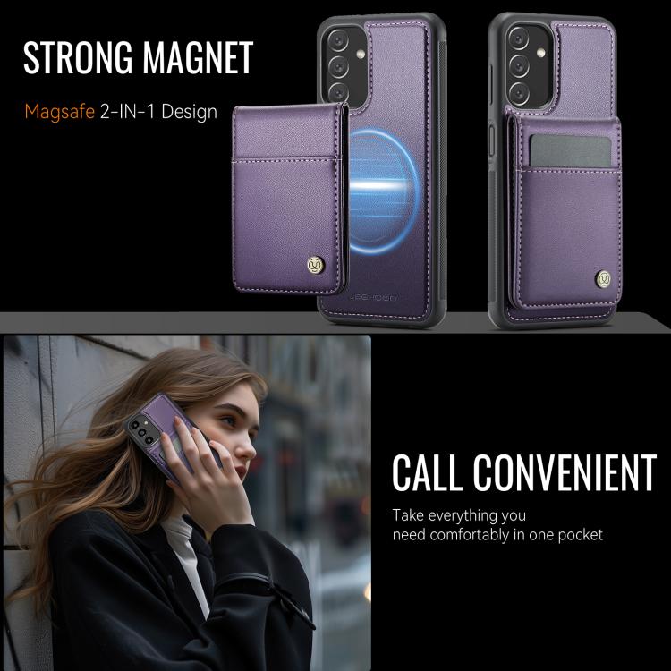For Samsung Galaxy A13 5G JEEHOOD J06 British Style RFID MagSafe Card Bag PU Phone Case(Purple) - Galaxy Phone Cases by JEEHOOD | Online Shopping UK | buy2fix