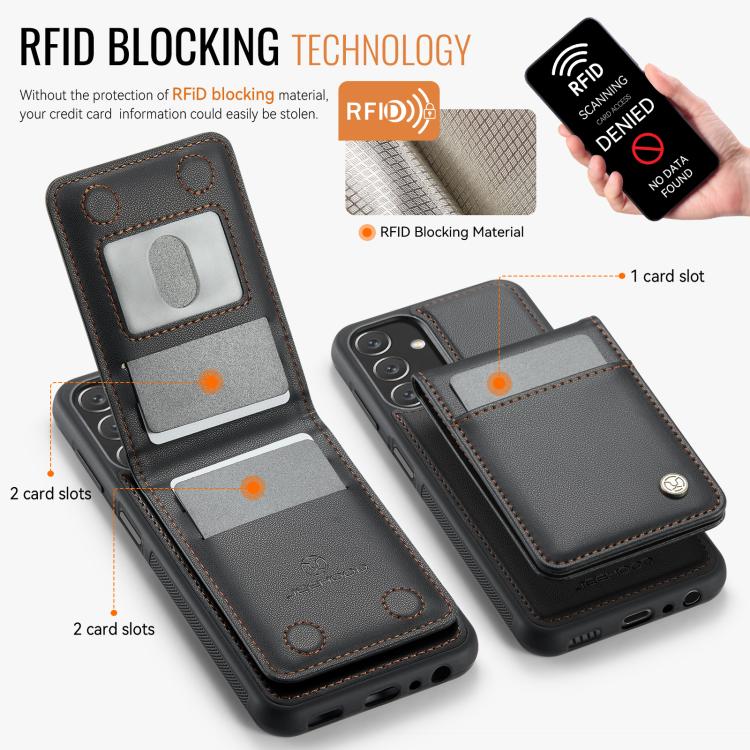 For Samsung Galaxy A13 5G JEEHOOD J06 British Style RFID MagSafe Card Bag PU Phone Case(Black) - Galaxy Phone Cases by JEEHOOD | Online Shopping UK | buy2fix