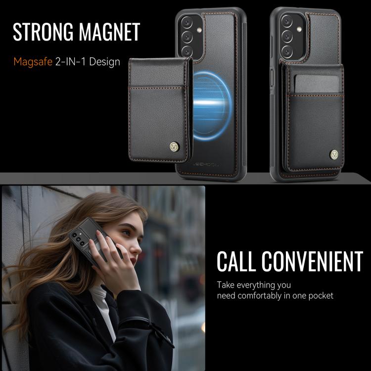 For Samsung Galaxy A13 5G JEEHOOD J06 British Style RFID MagSafe Card Bag PU Phone Case(Black) - Galaxy Phone Cases by JEEHOOD | Online Shopping UK | buy2fix