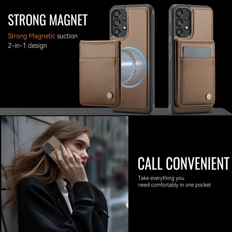 For Samsung Galaxy A23 4G / 5G JEEHOOD J06 British Style RFID MagSafe Card Bag PU Phone Case(Brown) - Galaxy Phone Cases by JEEHOOD | Online Shopping UK | buy2fix